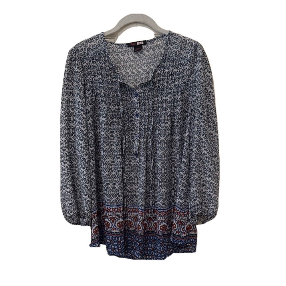 Black Note blue printed tunic top, medium 🔵